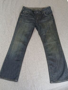 Stitch's Men's Bootcut Denim Jeans in Washed Dark Blue 31x29.5